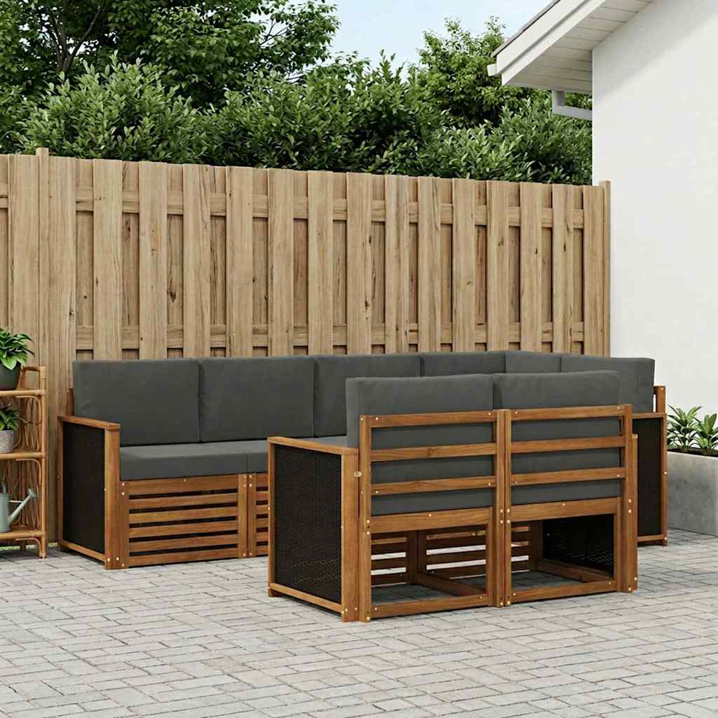 Outdoor-Sofagarnitur 6 stk. Natur und Anthrazit