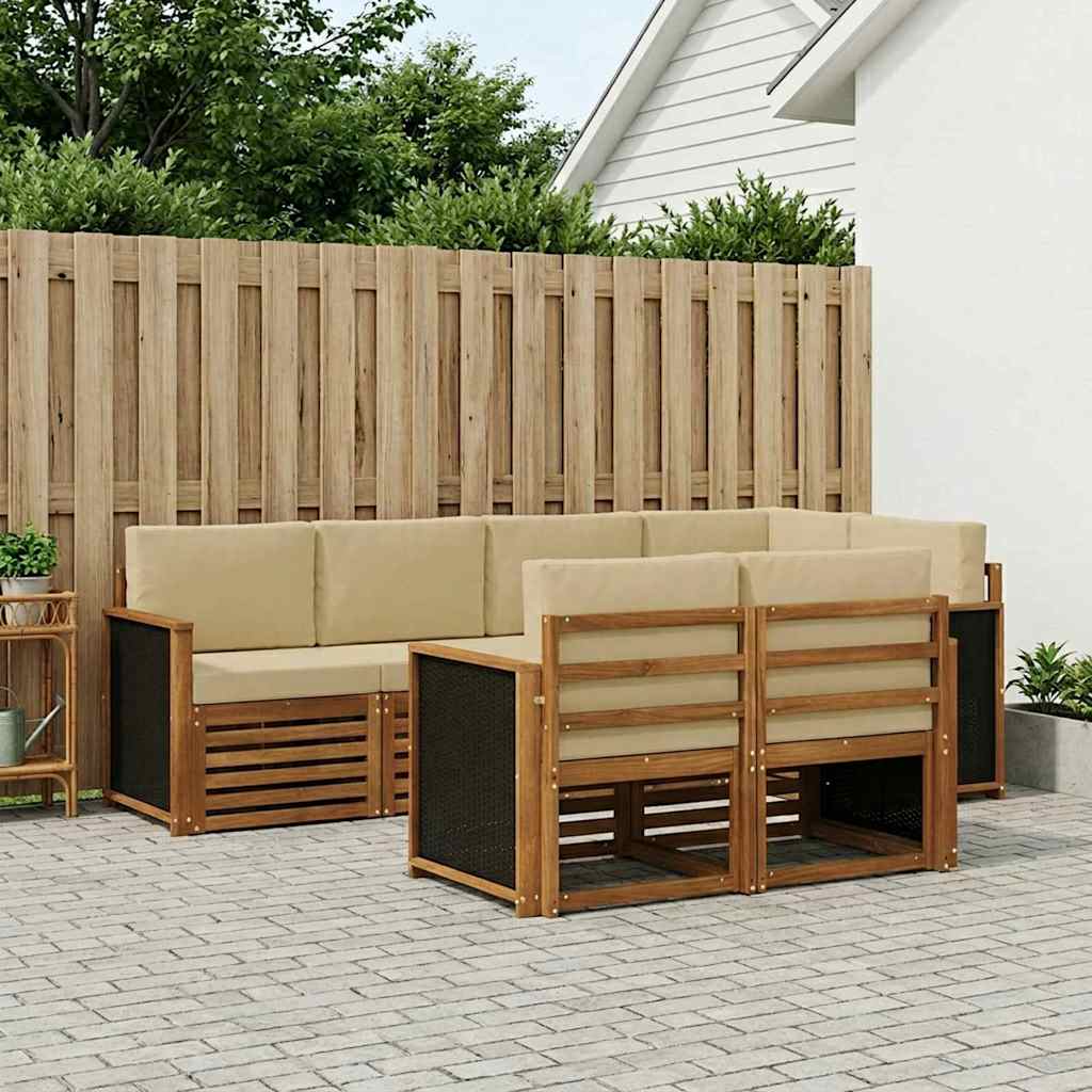 Ecksofa Set 6 pcs Natur Massives Akazienholz und Polyester