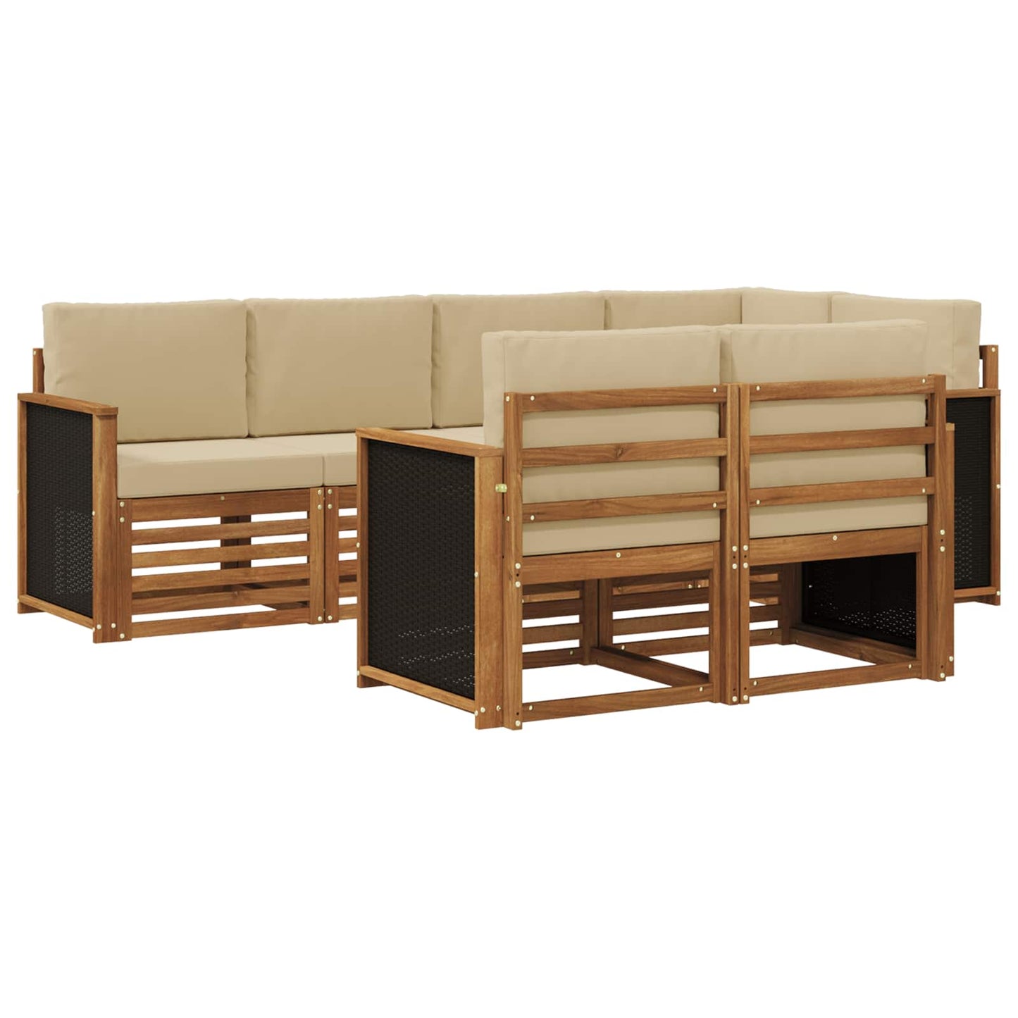 Ecksofa Set 6 pcs Natur Massives Akazienholz und Polyester
