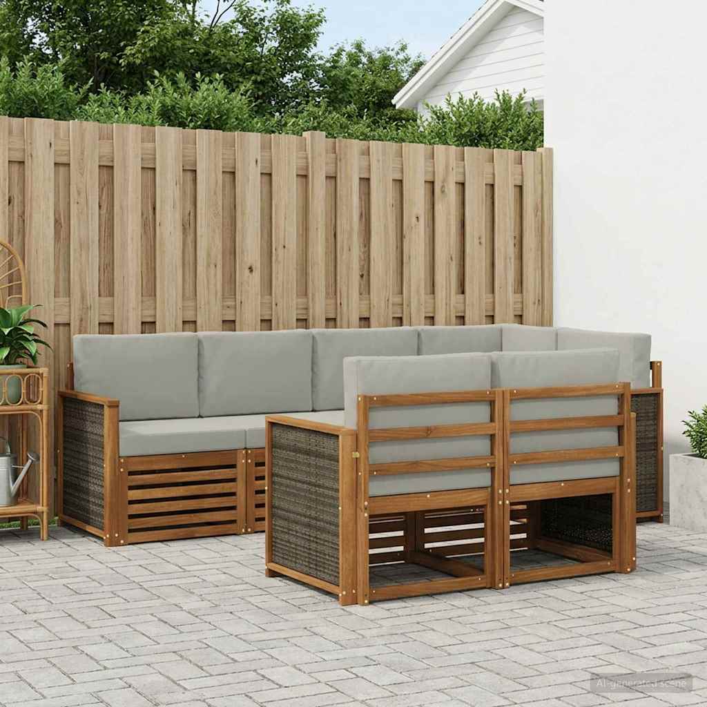 Outdoor-Sofagarnitur 6 stk. Natürlich und Hellgrau