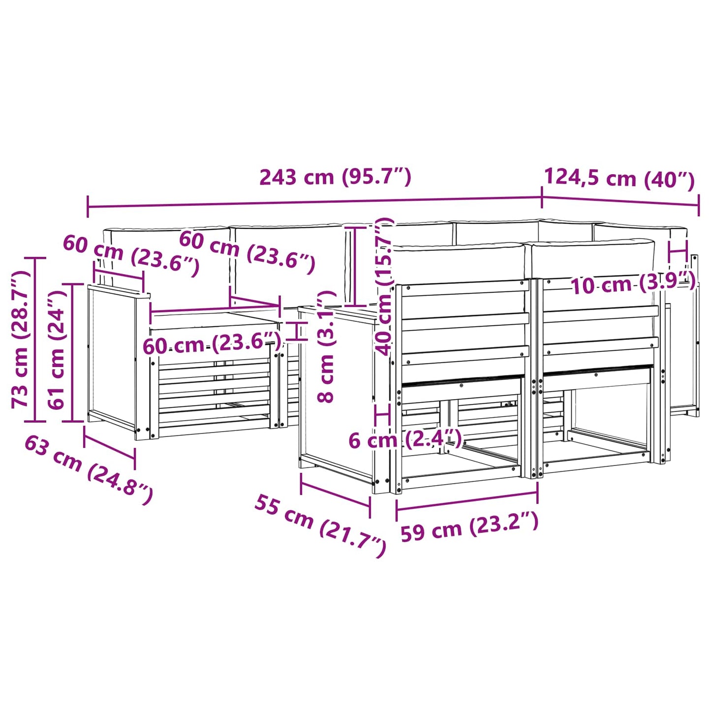 Outdoor-Sofagarnitur 6 stk. Natur und Anthrazit