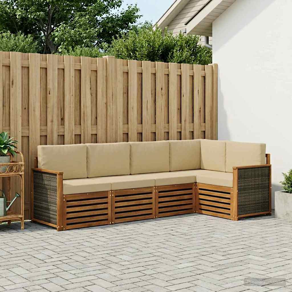 Ecksofa Set 6 pcs Natur Massives Akazienholz und Polyester
