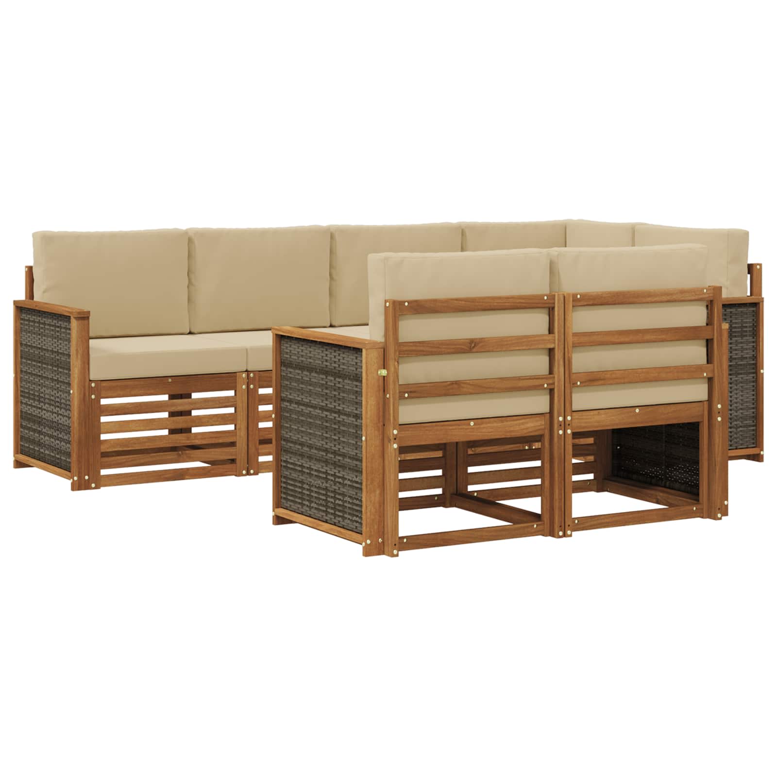 Ecksofa Set 6 pcs Natur Massives Akazienholz und Polyester
