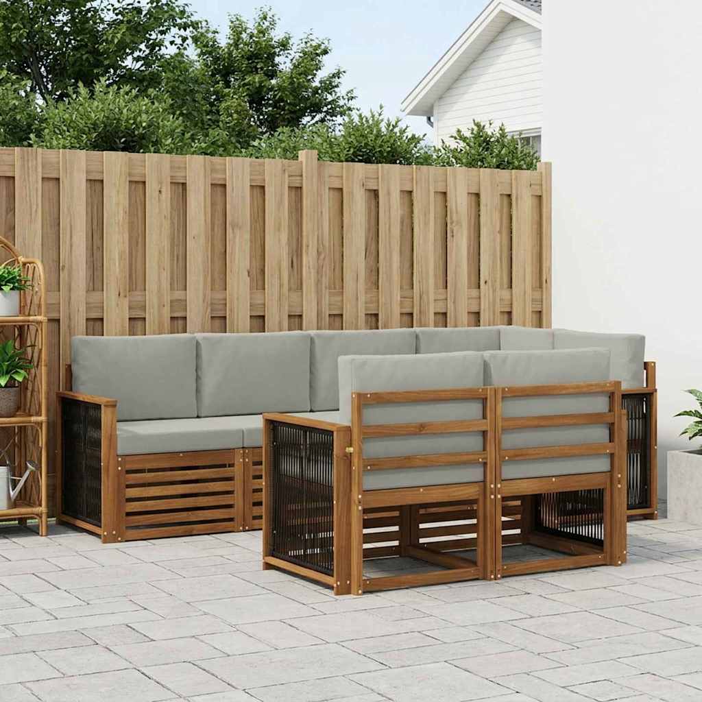 Outdoor-Sofagarnitur 6 stk. Natürlich und Hellgrau