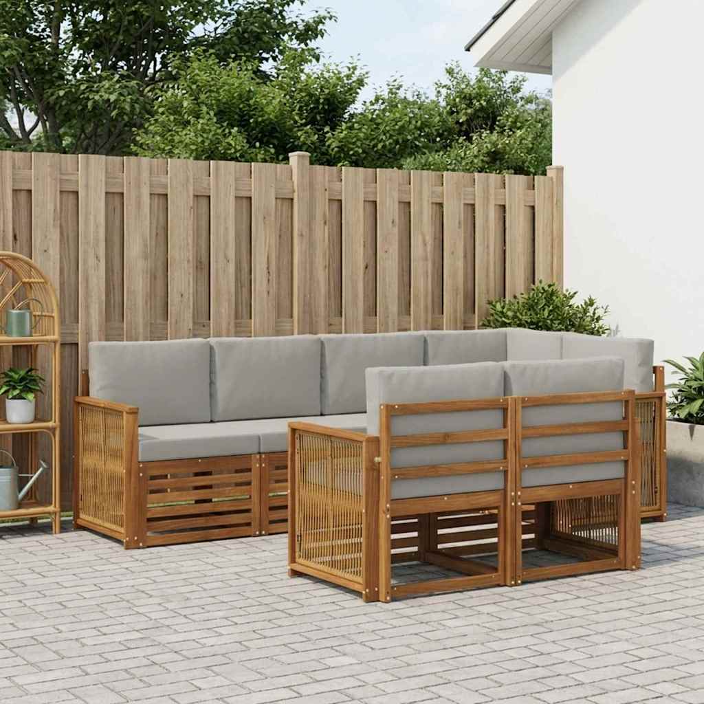 Outdoor-Sofagarnitur 6 stk. Natürlich und Hellgrau