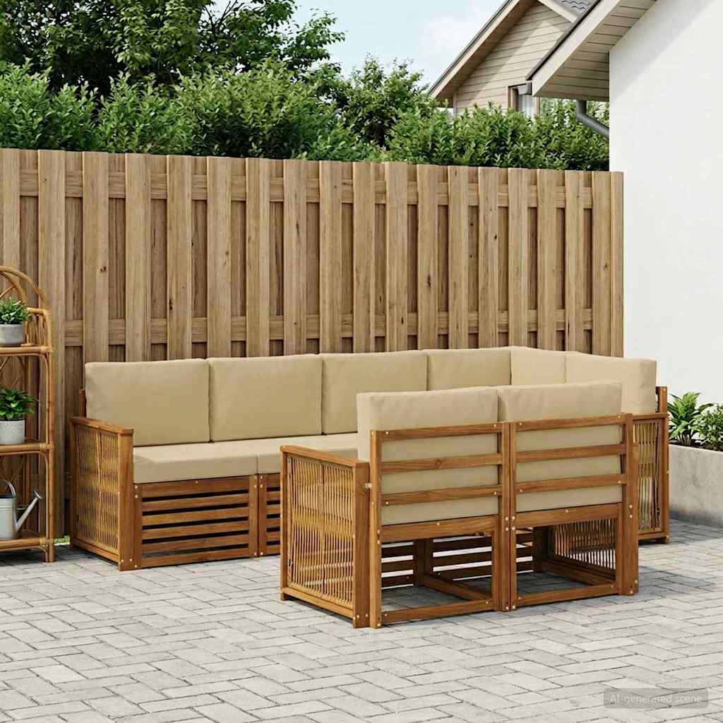 Ecksofa Set 6 pcs Natur Massives Akazienholz und Polyester