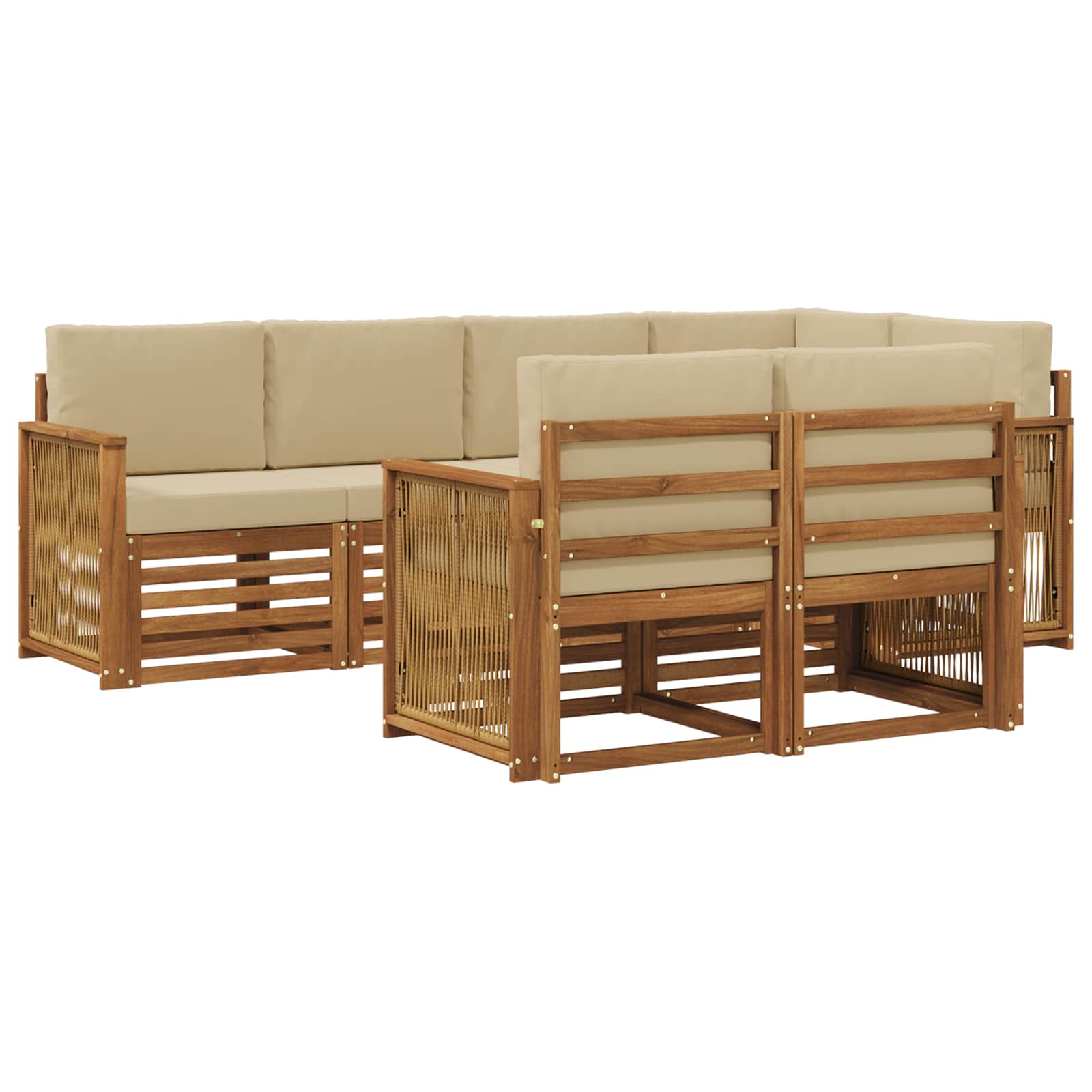 Ecksofa Set 6 pcs Natur Massives Akazienholz und Polyester