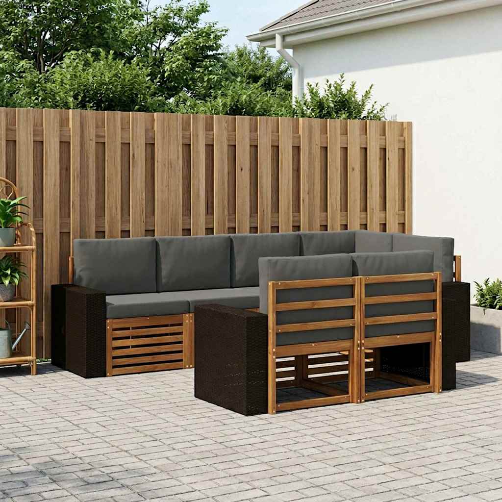 Outdoor-Sofagarnitur 7 stk. Natur und Anthrazit Polyester