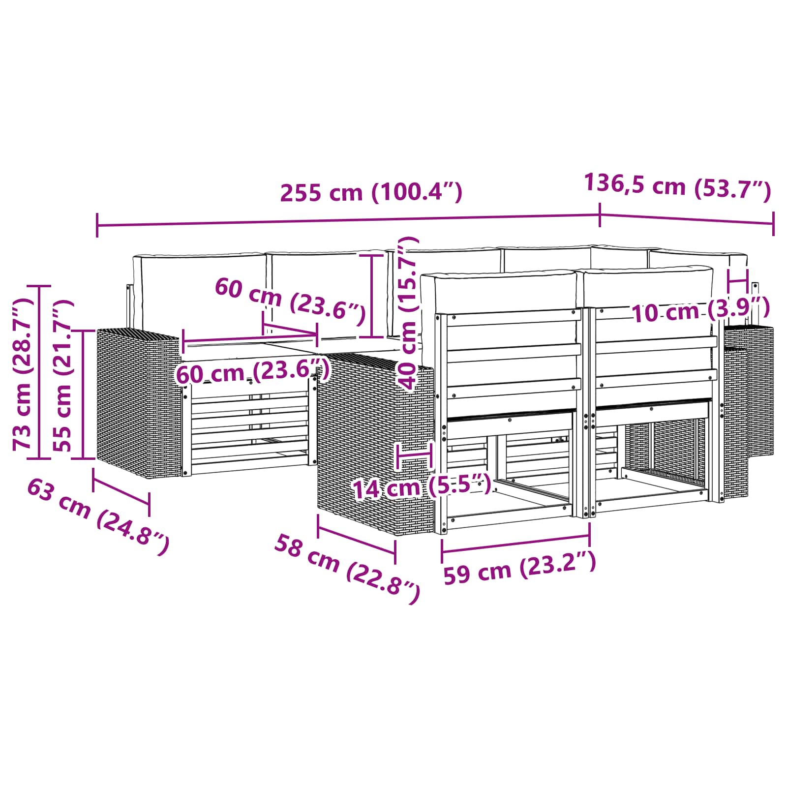 Outdoor-Sofagarnitur 7 stk. Natur und Anthrazit Polyester