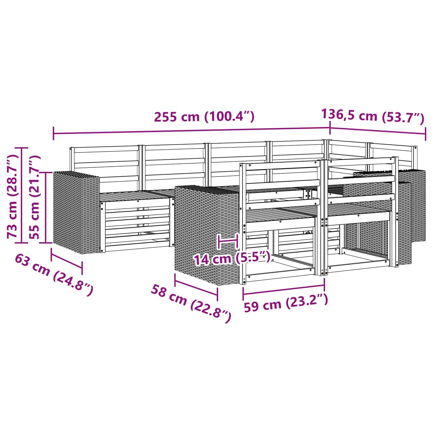 Ecksofa Set 7 pcs Natur