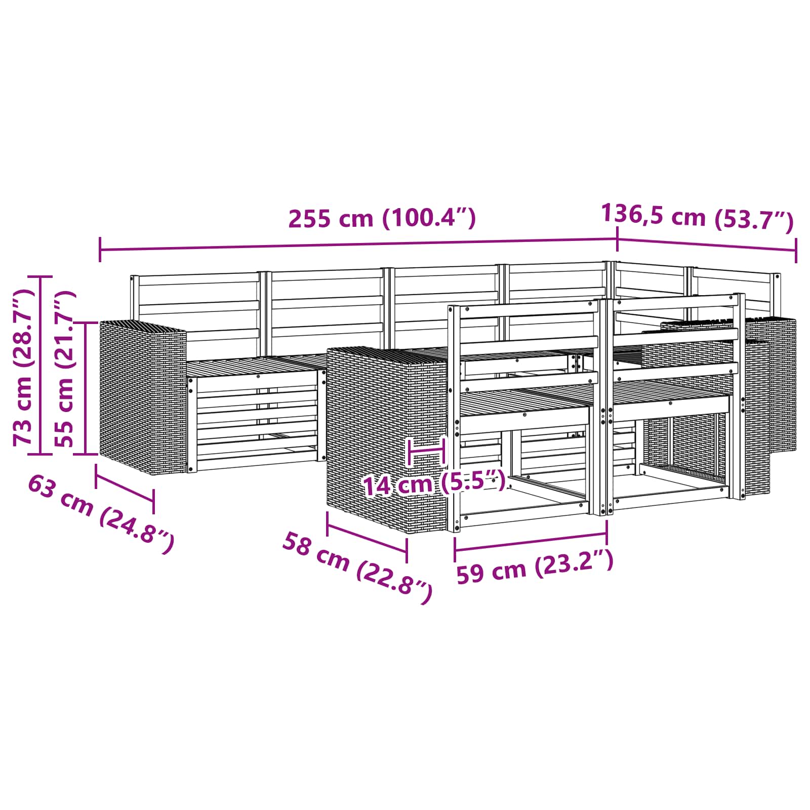 Ecksofa Set 7 pcs Natur