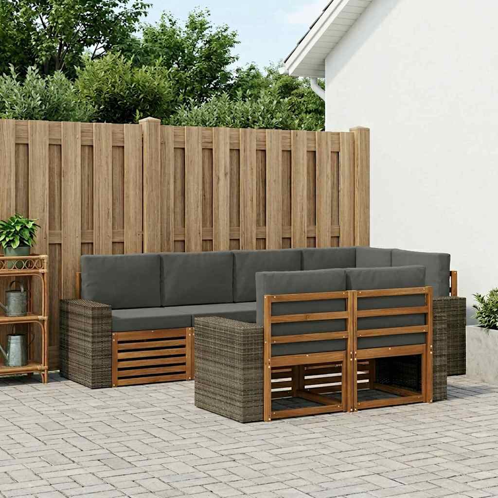 Outdoor-Sofagarnitur 7 stk. Natur und Anthrazit Polyester