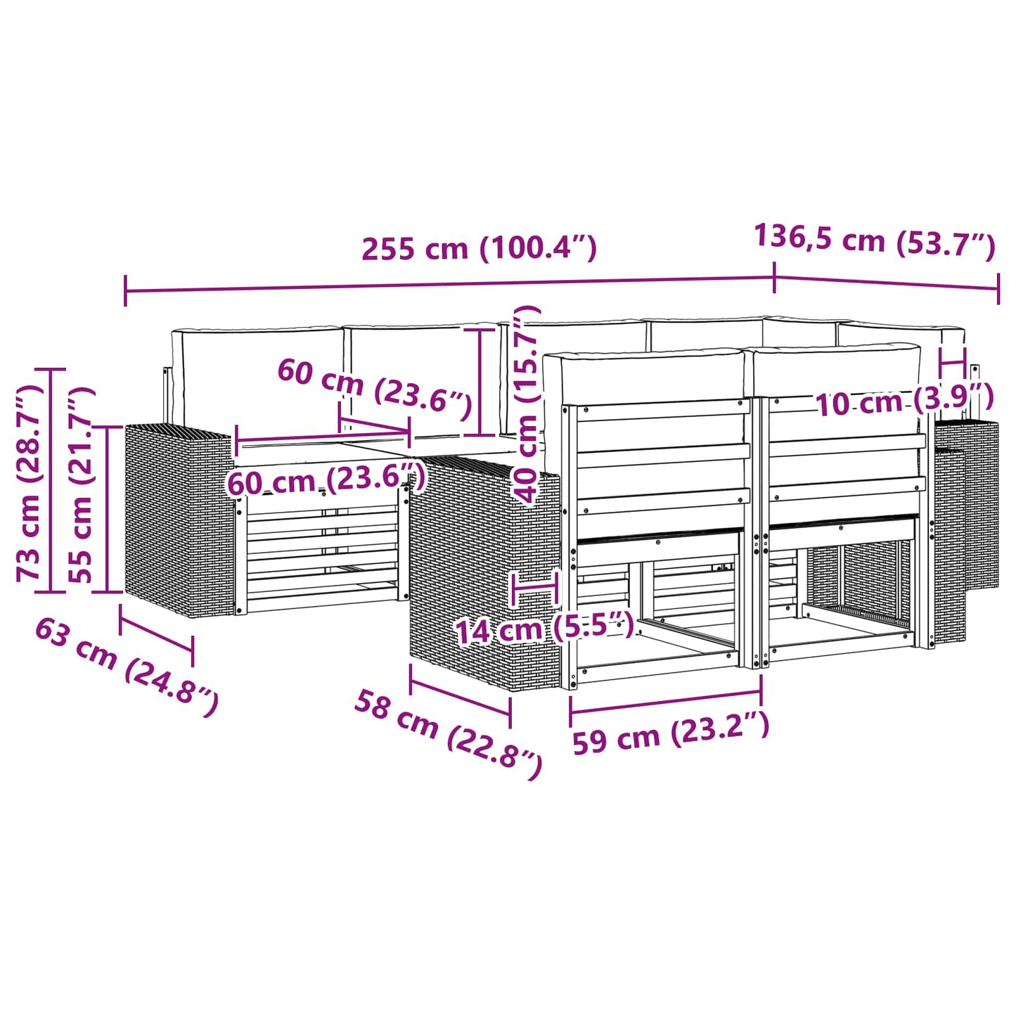 Outdoor-Sofagarnitur 7 stk. Natur und Anthrazit Polyester