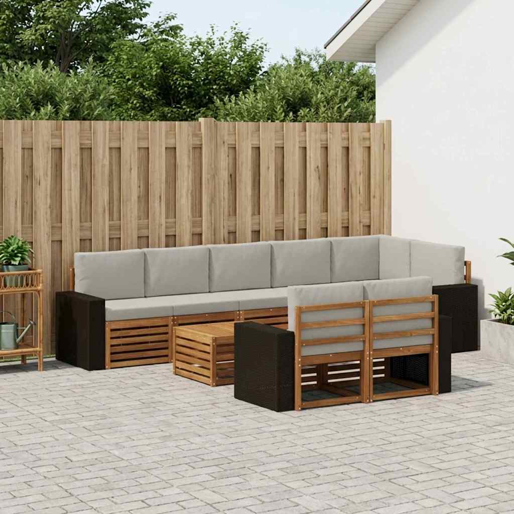 Outdoor-Sofagarnitur 9 stk. Natürlich und Hellgrau Polyester