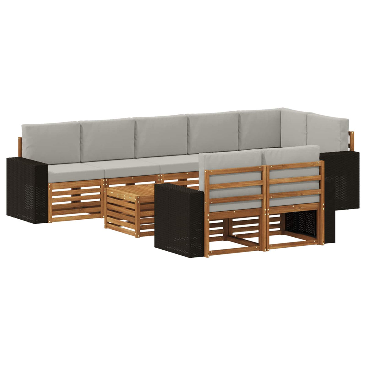 Outdoor-Sofagarnitur 9 stk. Natürlich und Hellgrau Polyester