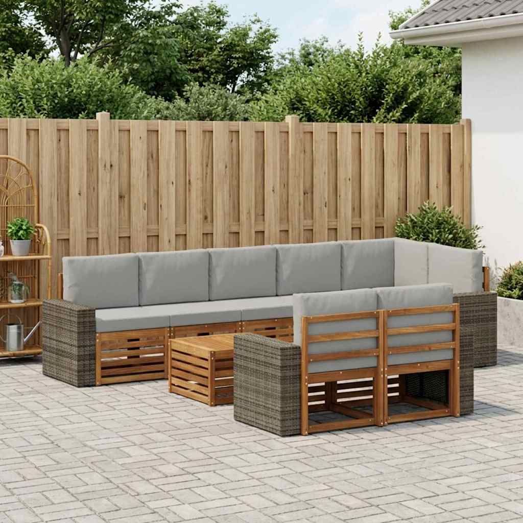 Outdoor-Sofagarnitur 9 stk. Natürlich und Hellgrau Polyester