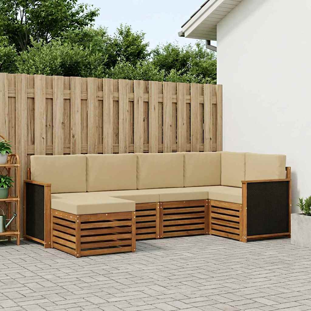 Ecksofa Set 5 pcs Natur Massives Akazienholz und Polyester