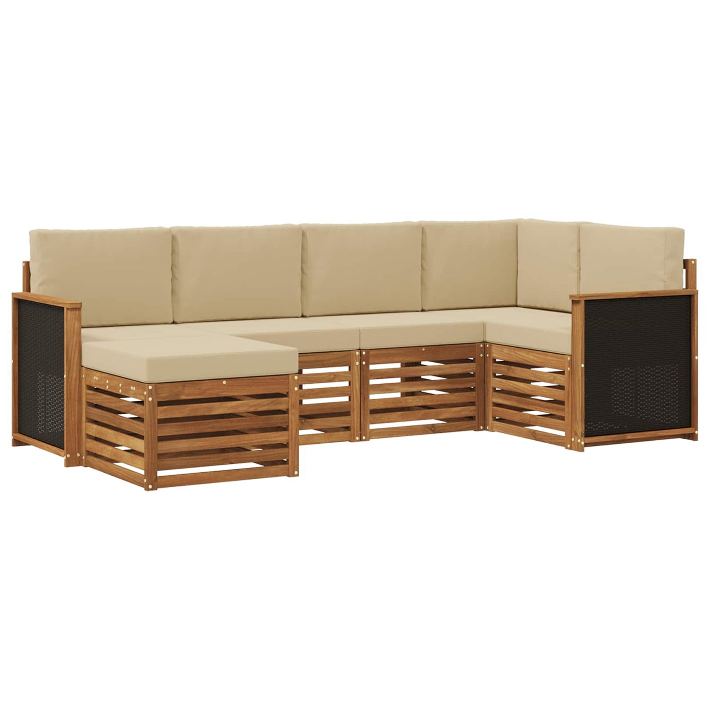 Ecksofa Set 5 pcs Natur Massives Akazienholz und Polyester