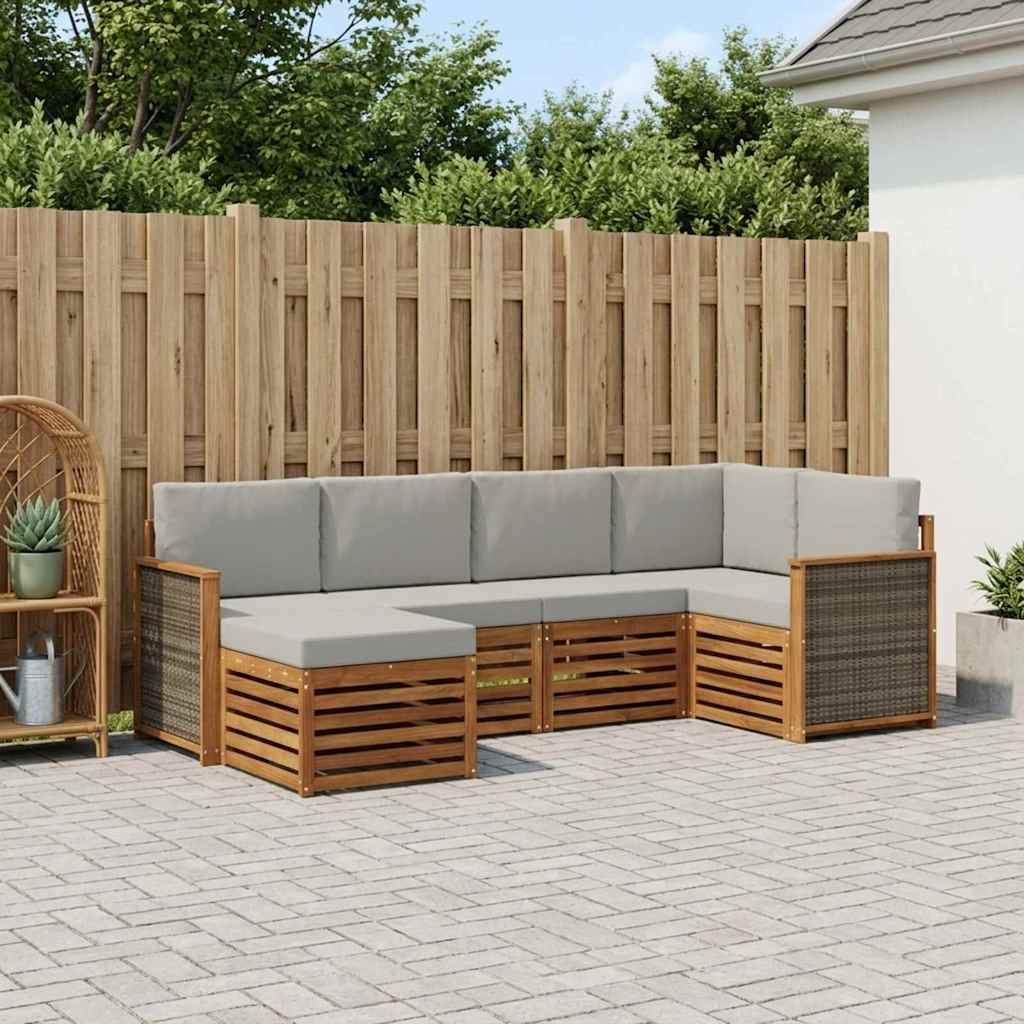 Outdoor-Sofagarnitur 5 stk. Natürlich und Hellgrau