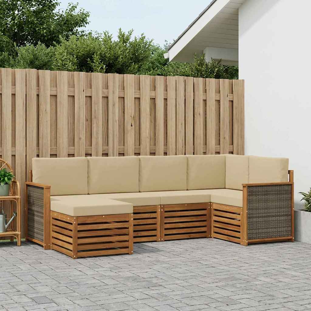 Ecksofa Set 5 pcs Natur Massives Akazienholz und Polyester