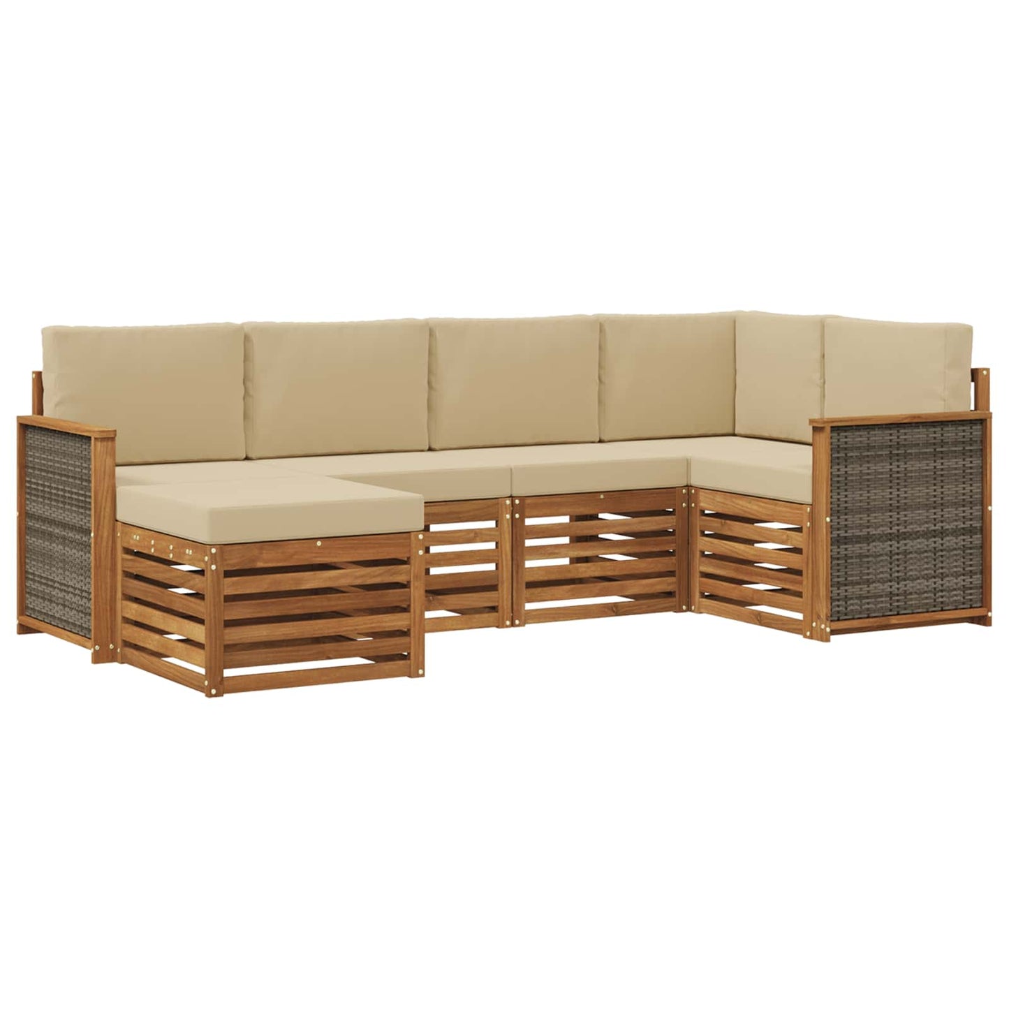 Ecksofa Set 5 pcs Natur Massives Akazienholz und Polyester