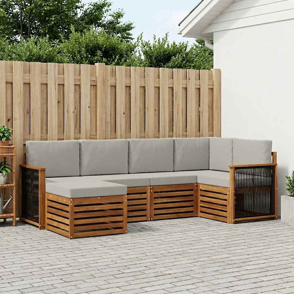 Outdoor-Sofagarnitur 5 stk. Natürlich und Hellgrau