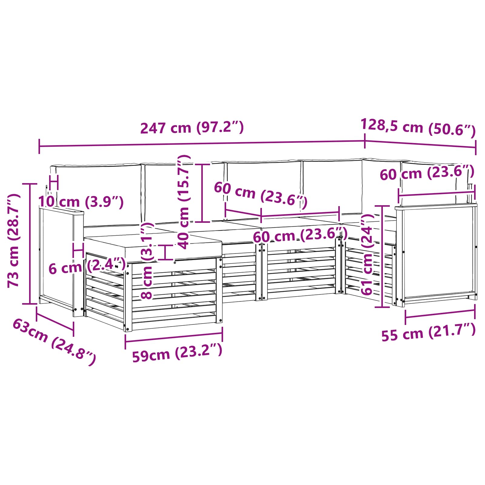 Outdoor-Sofagarnitur 5 stk. Natur