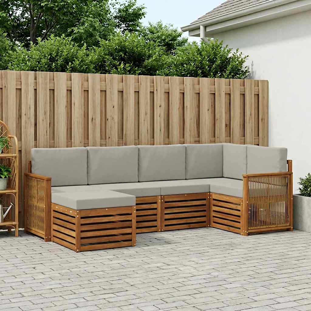 Outdoor-Sofagarnitur 5 stk. Natürlich und Hellgrau