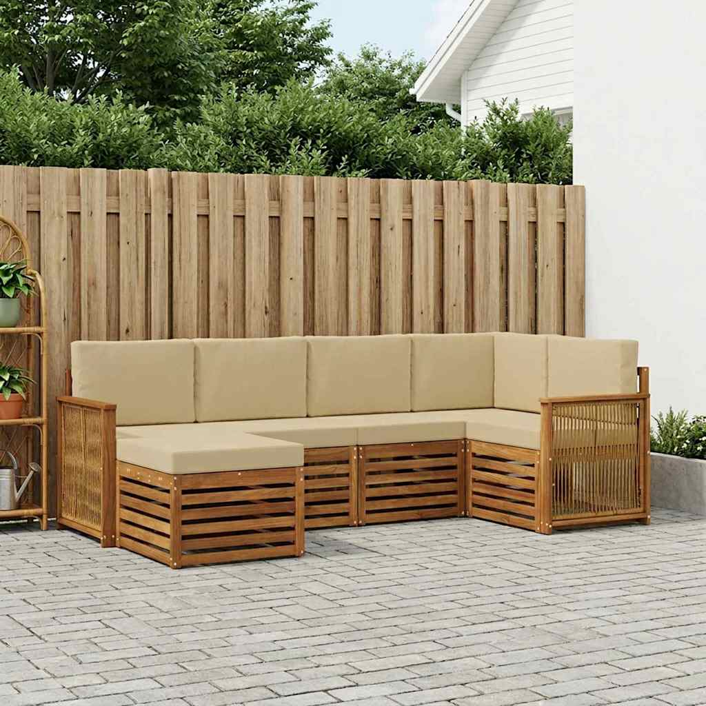 Ecksofa Set 5 pcs Natur Massives Akazienholz und Polyester