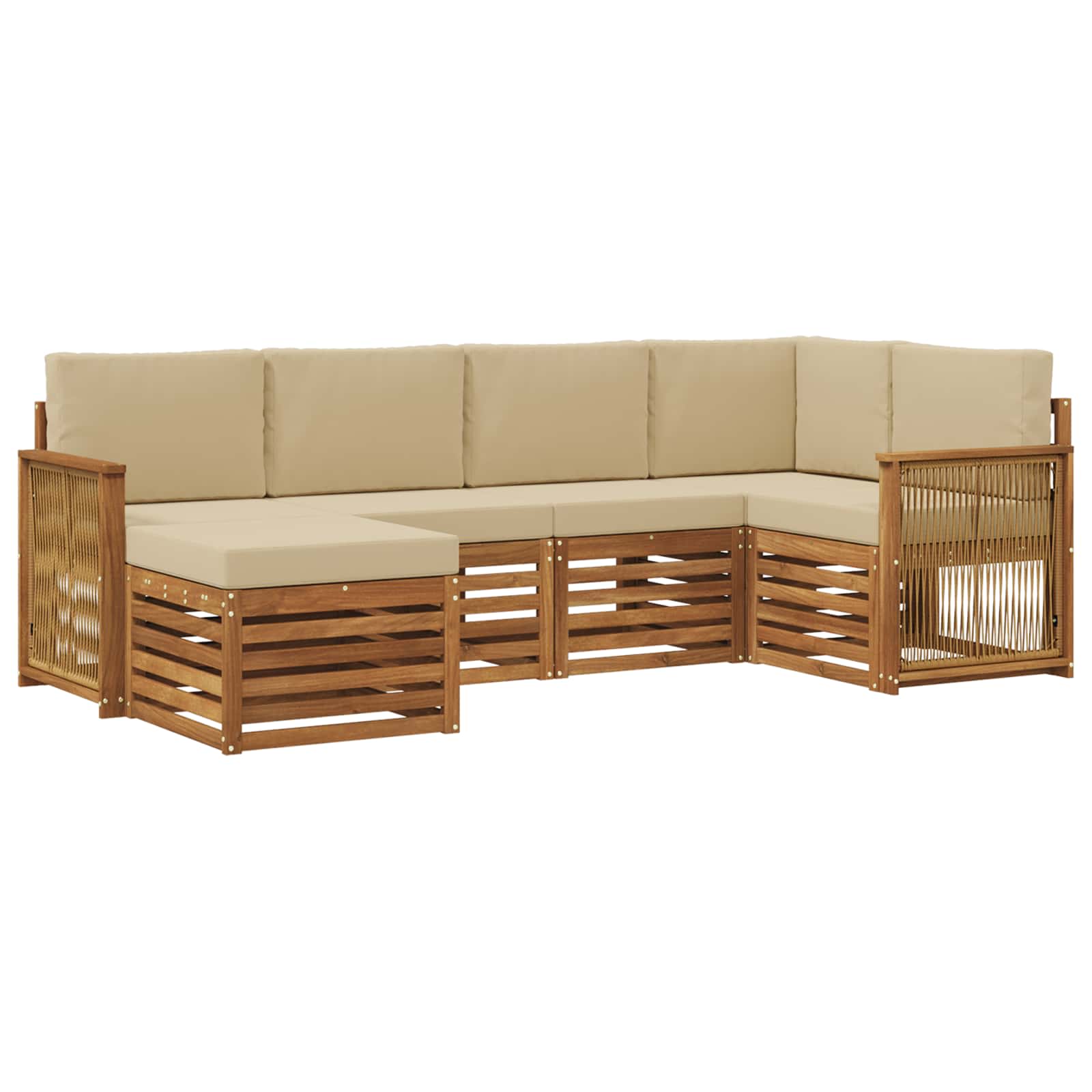 Ecksofa Set 5 pcs Natur Massives Akazienholz und Polyester