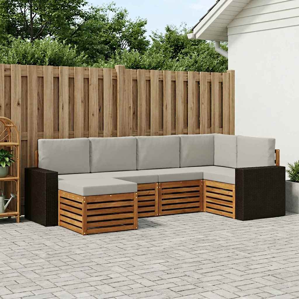 Outdoor-Sofagarnitur 6 stk. Natürlich und Hellgrau Polyester