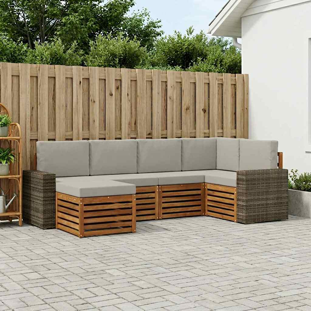 Outdoor-Sofagarnitur 6 stk. Natürlich und Hellgrau Polyester
