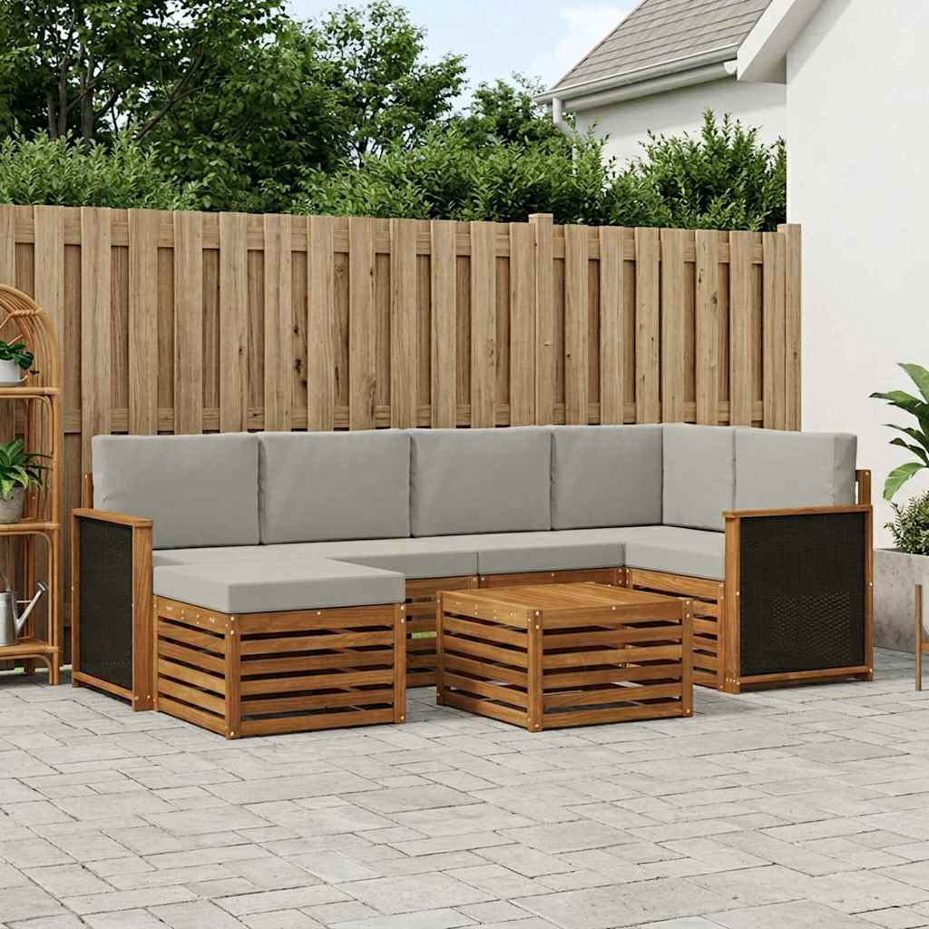 Outdoor-Sofagarnitur 6 stk. Natürlich und Hellgrau