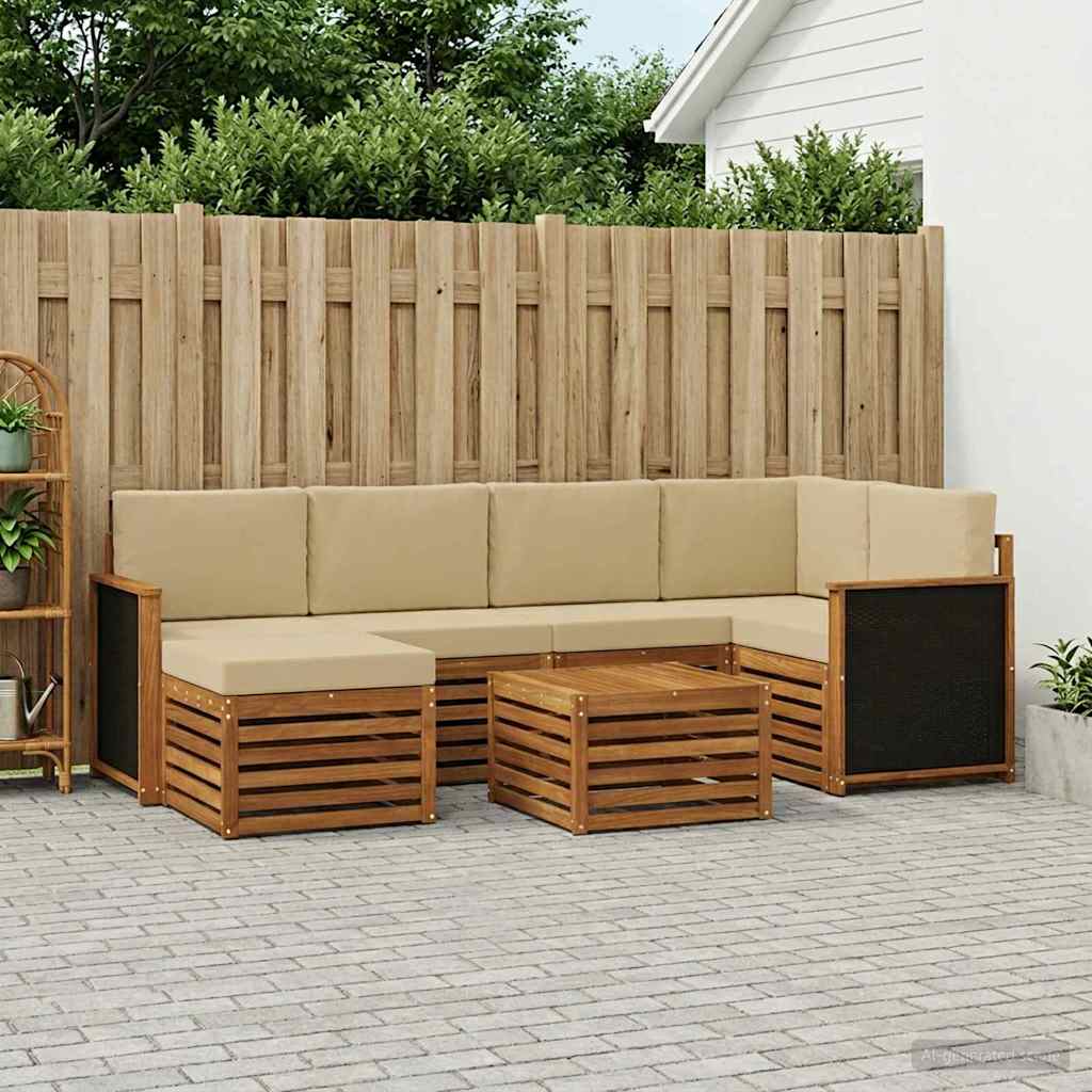 Ecksofa Set 6 pcs Natur Massives Akazienholz und Polyester
