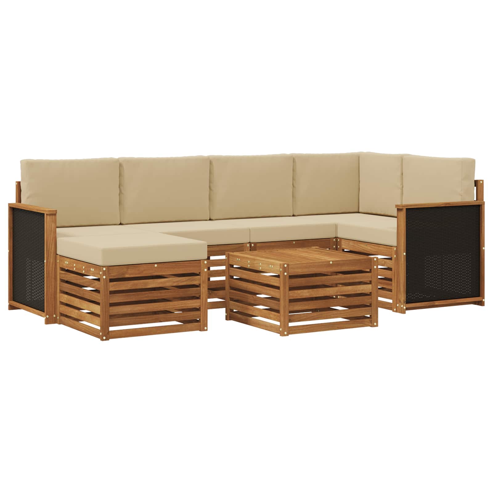 Ecksofa Set 6 pcs Natur Massives Akazienholz und Polyester