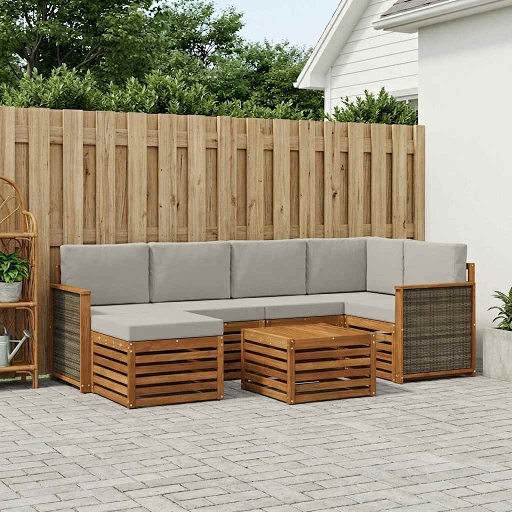 Outdoor-Sofagarnitur 6 stk. Natürlich und Hellgrau