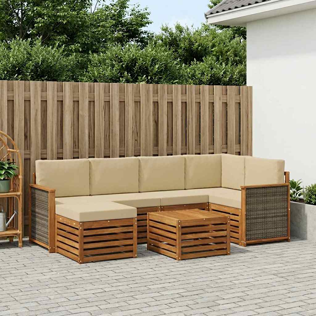Ecksofa Set 6 pcs Natur Massives Akazienholz und Polyester
