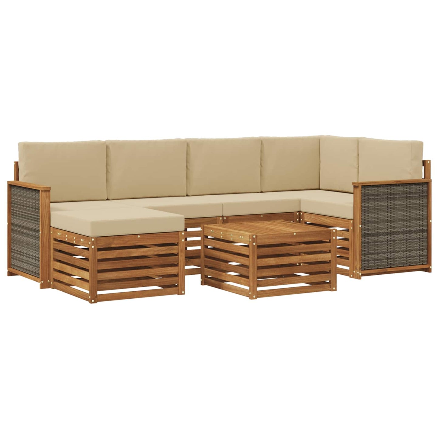 Ecksofa Set 6 pcs Natur Massives Akazienholz und Polyester