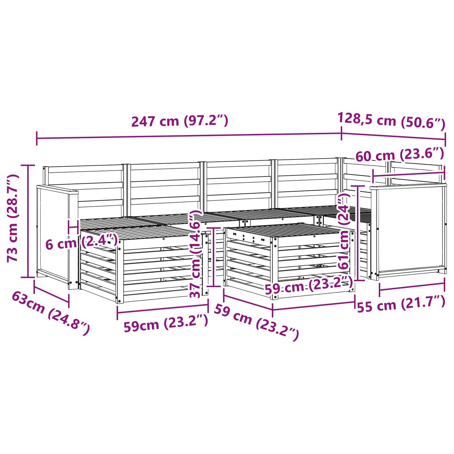 Outdoor-Sofagarnitur 6 stk. Natur Massivholz Akazie