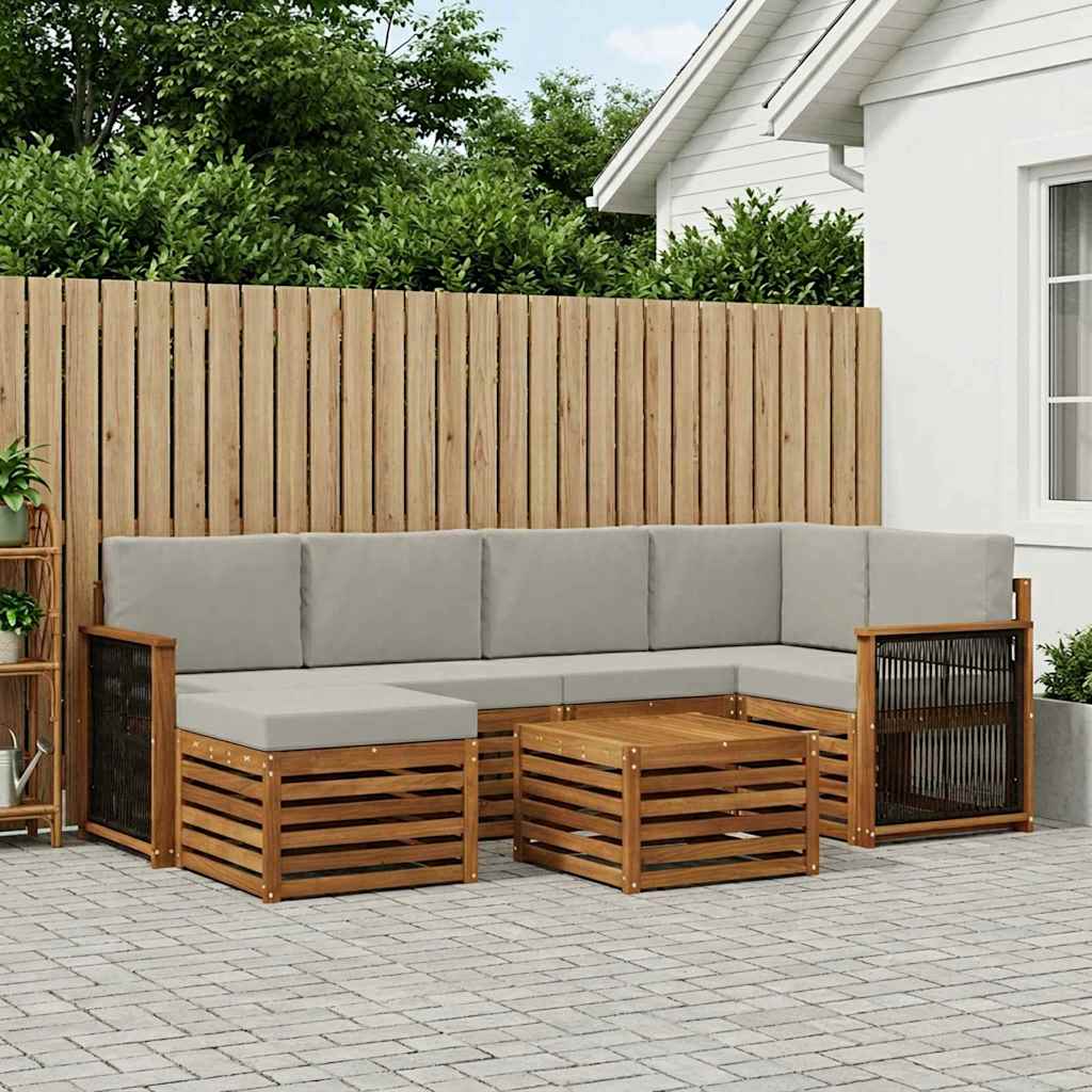 Outdoor-Sofagarnitur 6 stk. Natürlich und Hellgrau