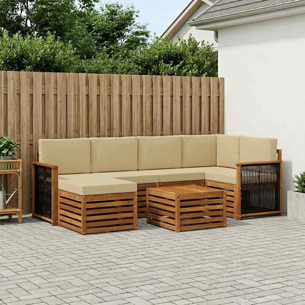 Ecksofa Set 6 pcs Natur Massives Akazienholz und Polyester