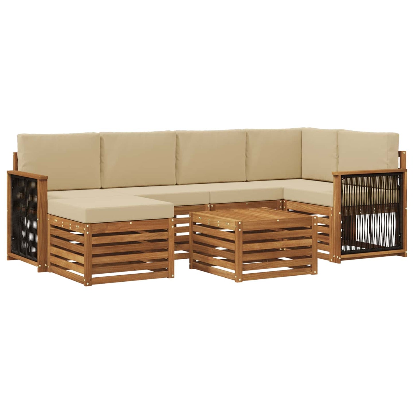 Ecksofa Set 6 pcs Natur Massives Akazienholz und Polyester
