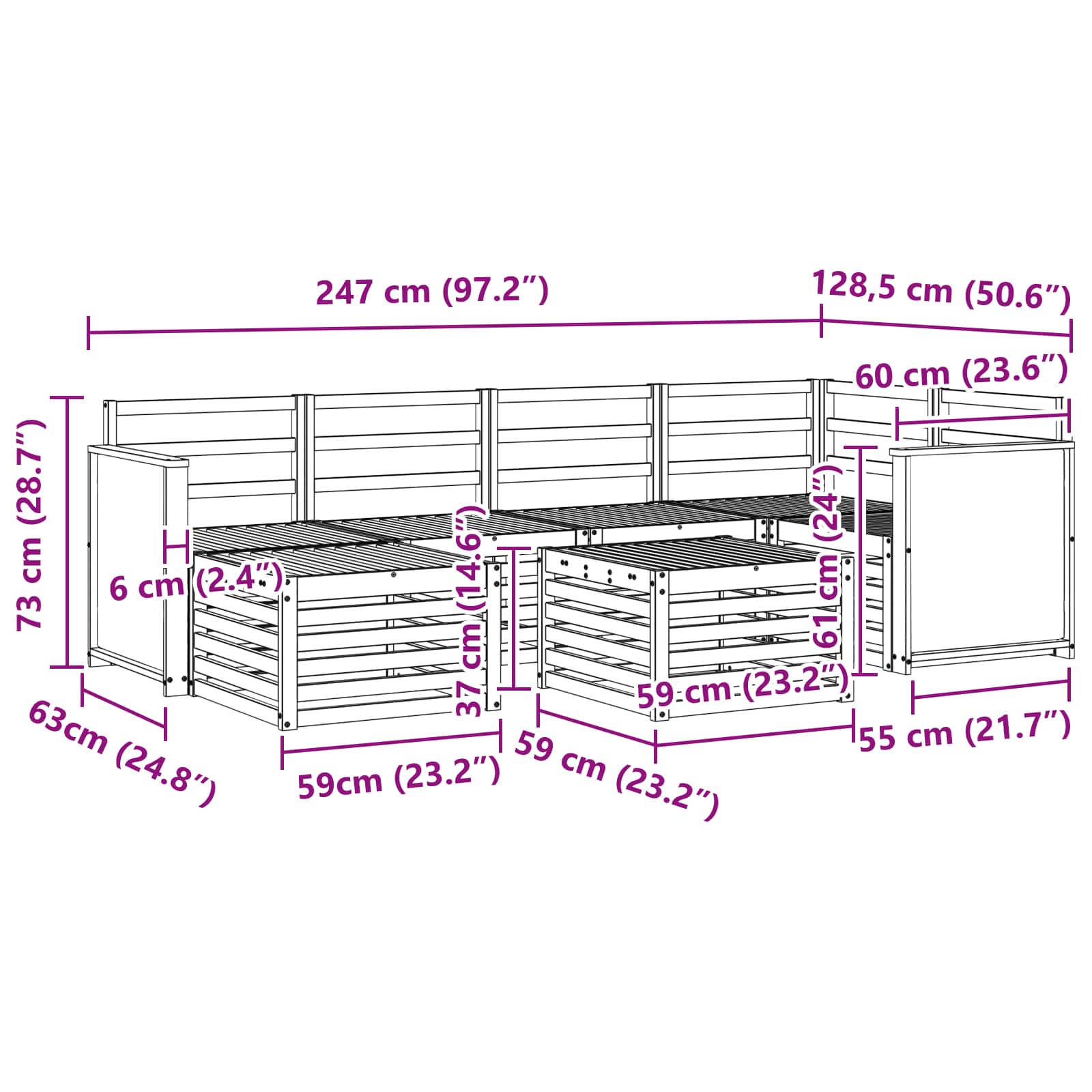 Outdoor-Sofagarnitur 6 stk. Natur Massivholz Akazie