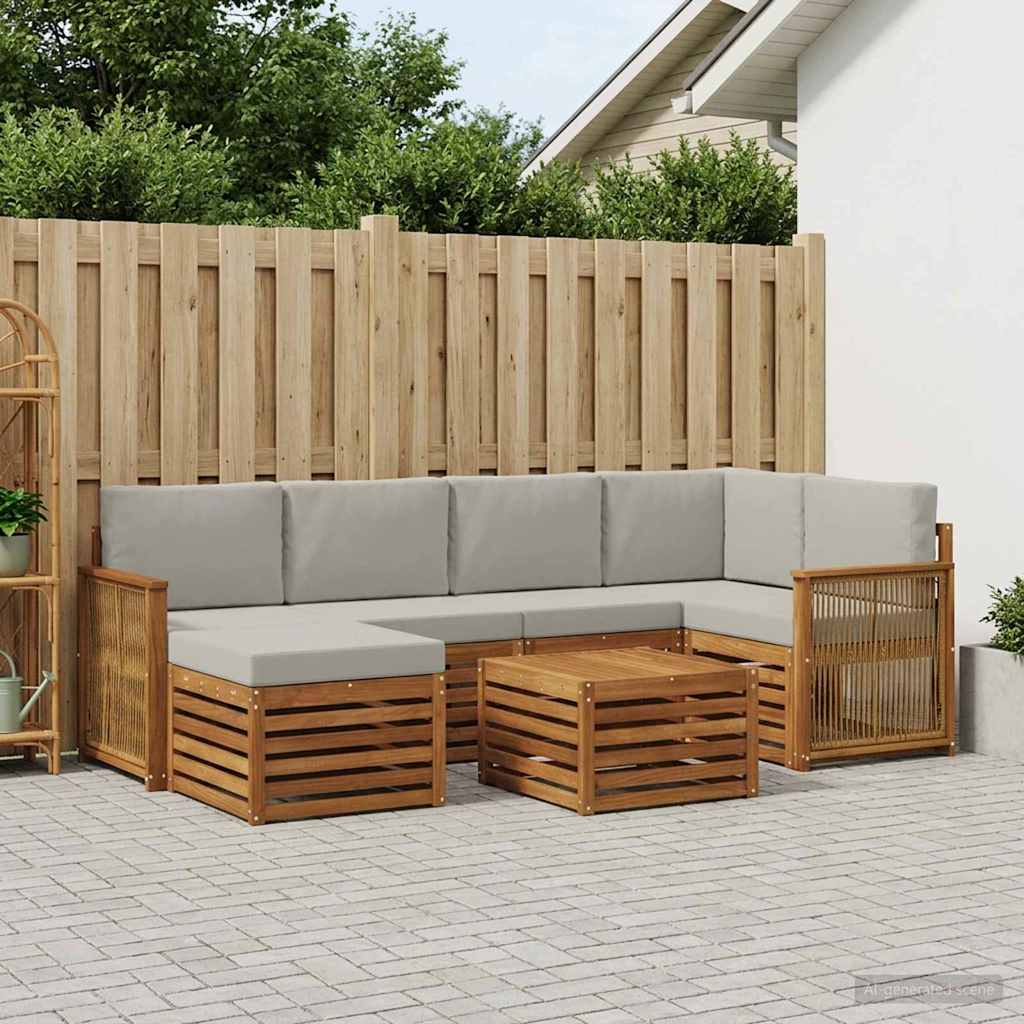 Outdoor-Sofagarnitur 6 stk. Natürlich und Hellgrau