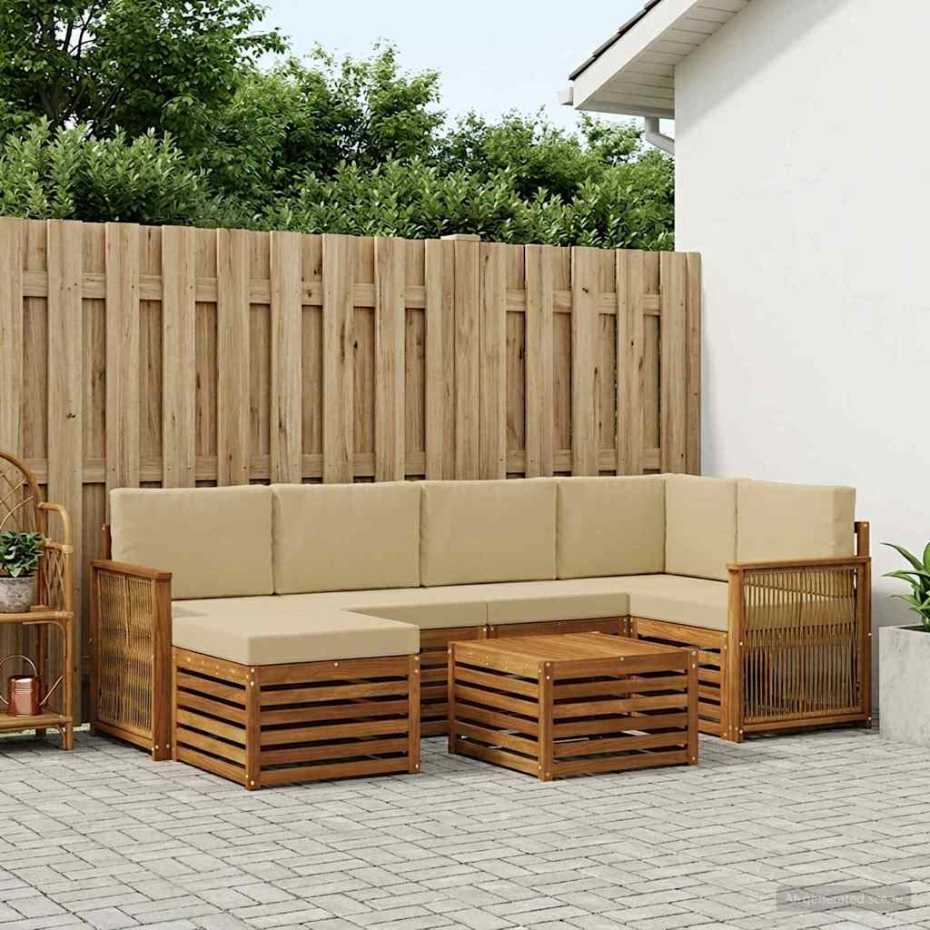 Ecksofa Set 6 pcs Natur Massives Akazienholz und Polyester