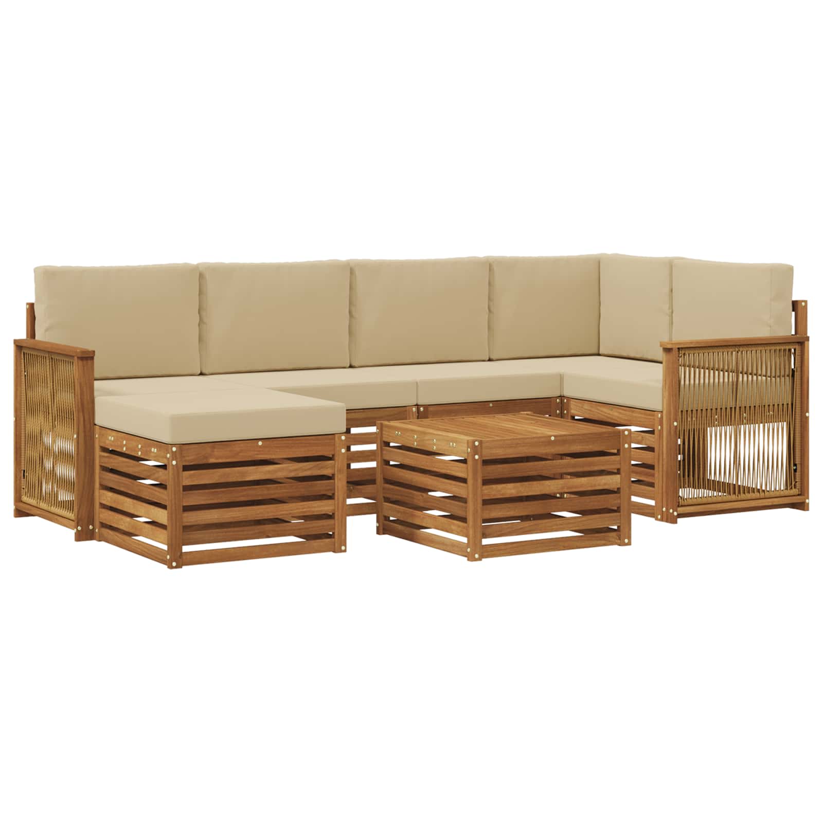 Ecksofa Set 6 pcs Natur Massives Akazienholz und Polyester