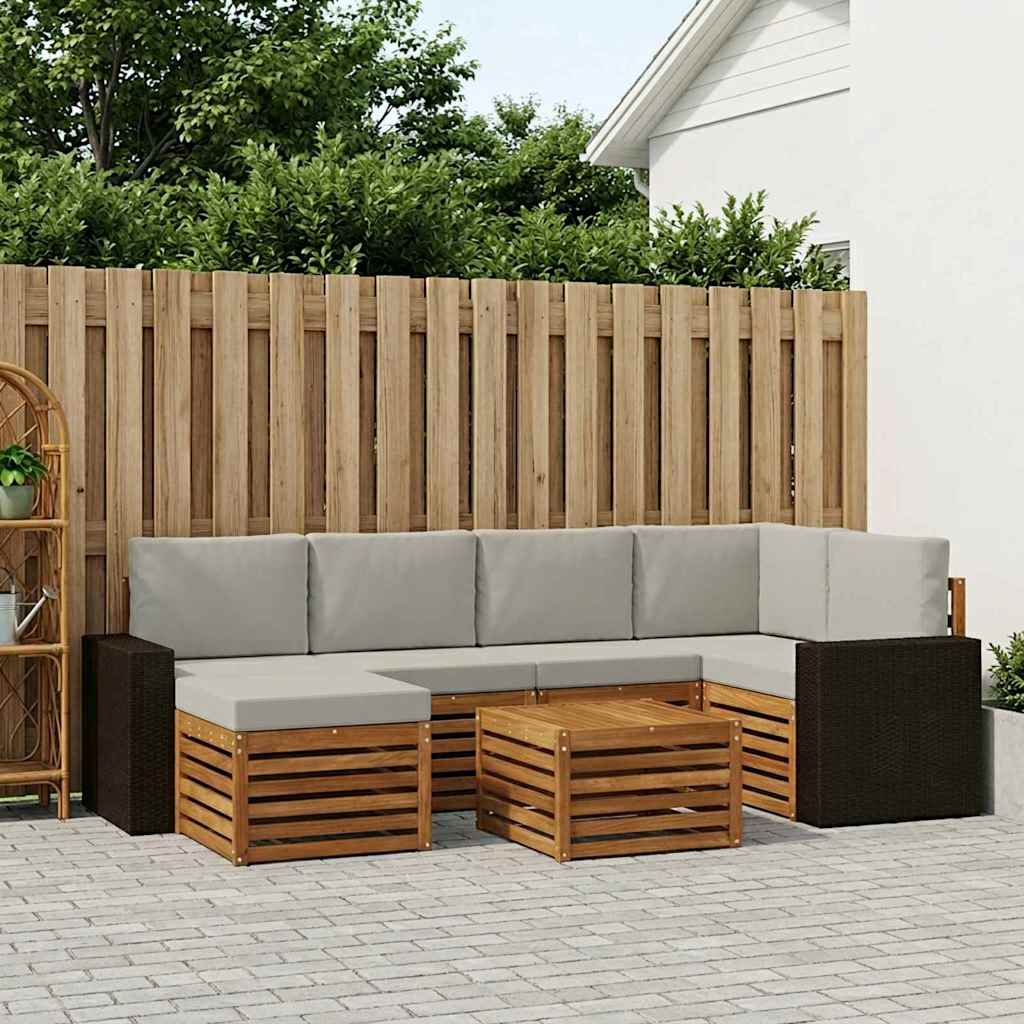 Outdoor-Sofagarnitur 7 stk. Natürlich und Hellgrau Polyester