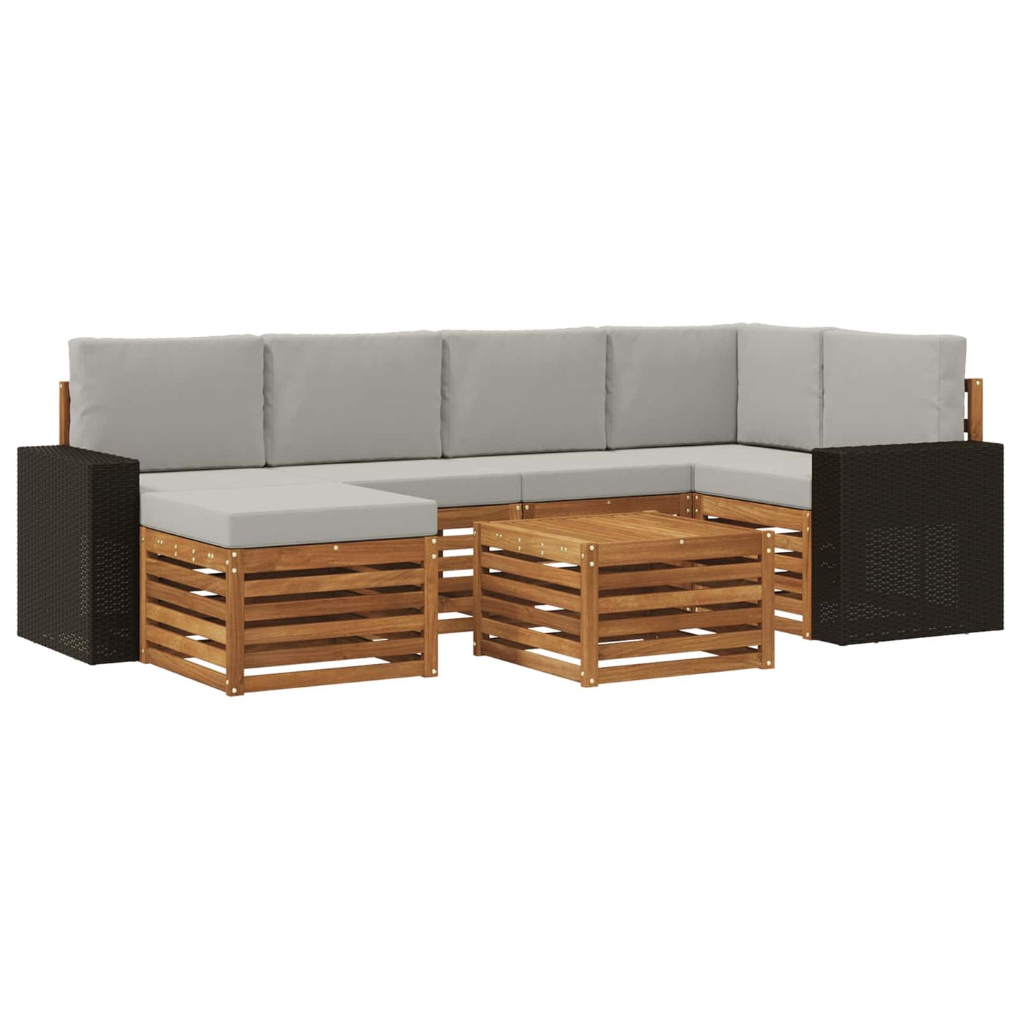 Outdoor-Sofagarnitur 7 stk. Natürlich und Hellgrau Polyester