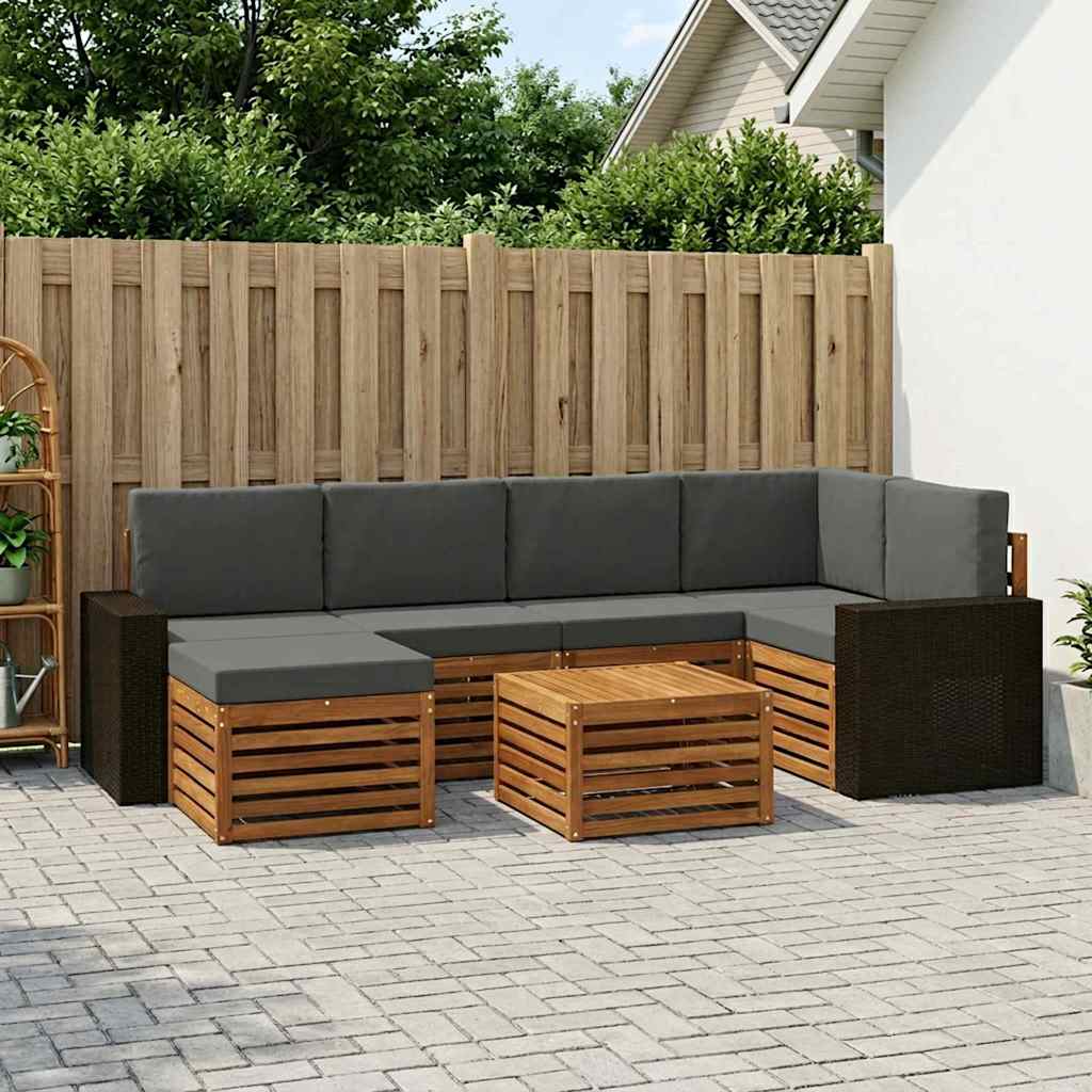 Ecksofa Set 7 pcs Natur und Anthrazit Massivholz Akazie
