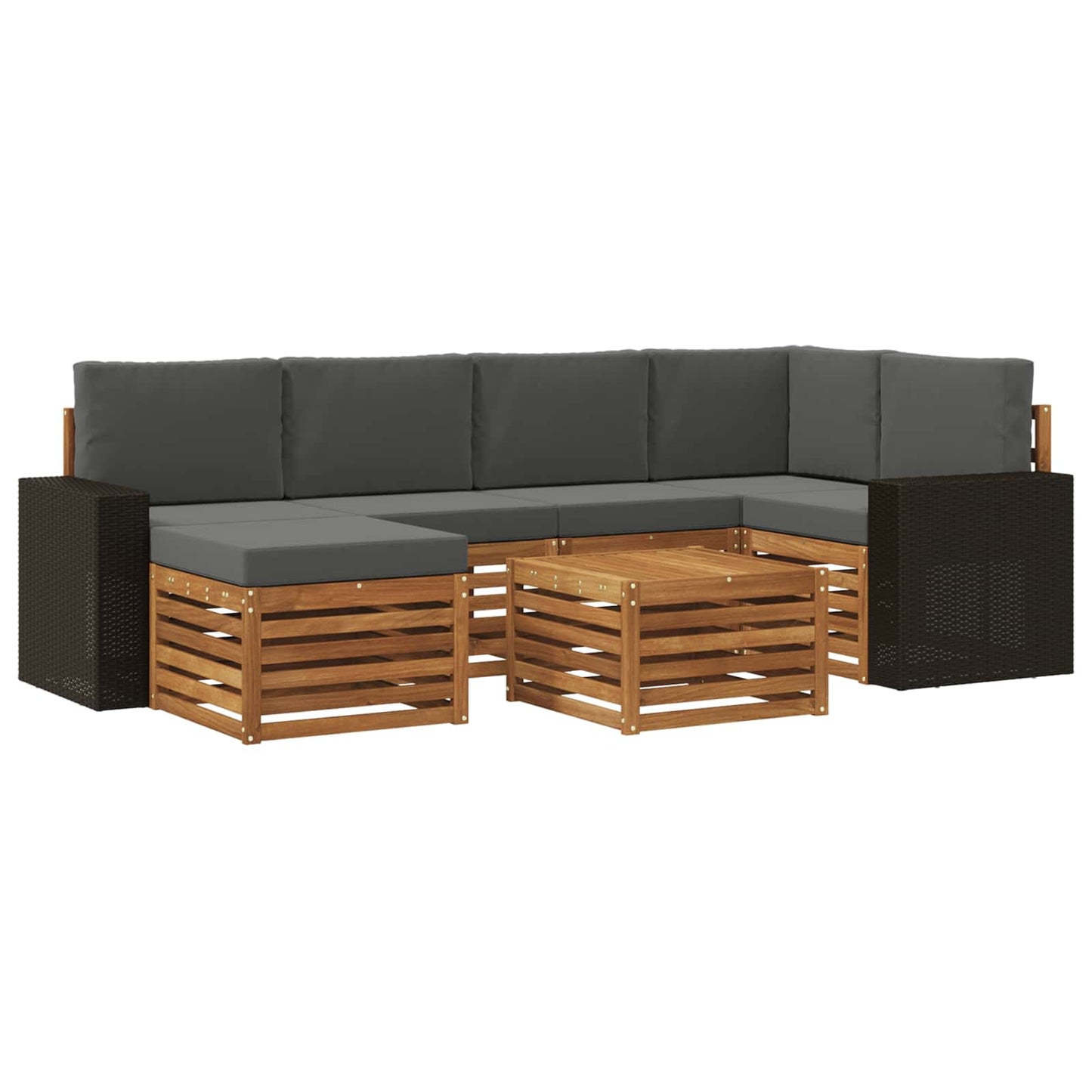 Ecksofa Set 7 pcs Natur und Anthrazit Massivholz Akazie